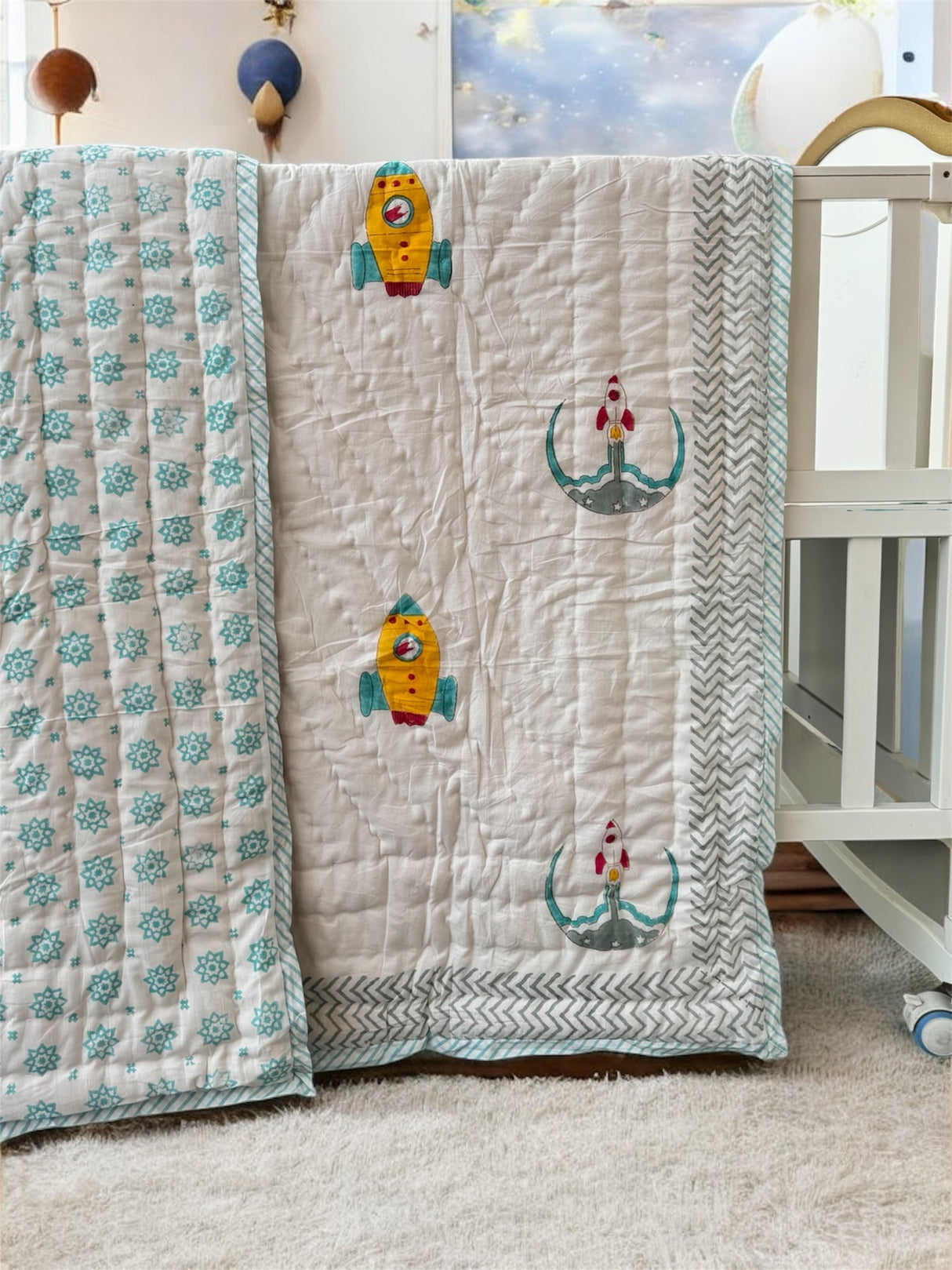 sustainable eco friendly cotton space quilt for boys from India for bulk orders in Australia