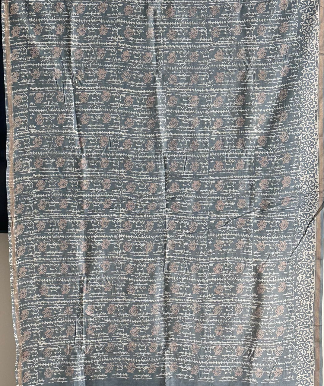 Steel Grey Handblock Print Chanderi Cotton Silk Saree