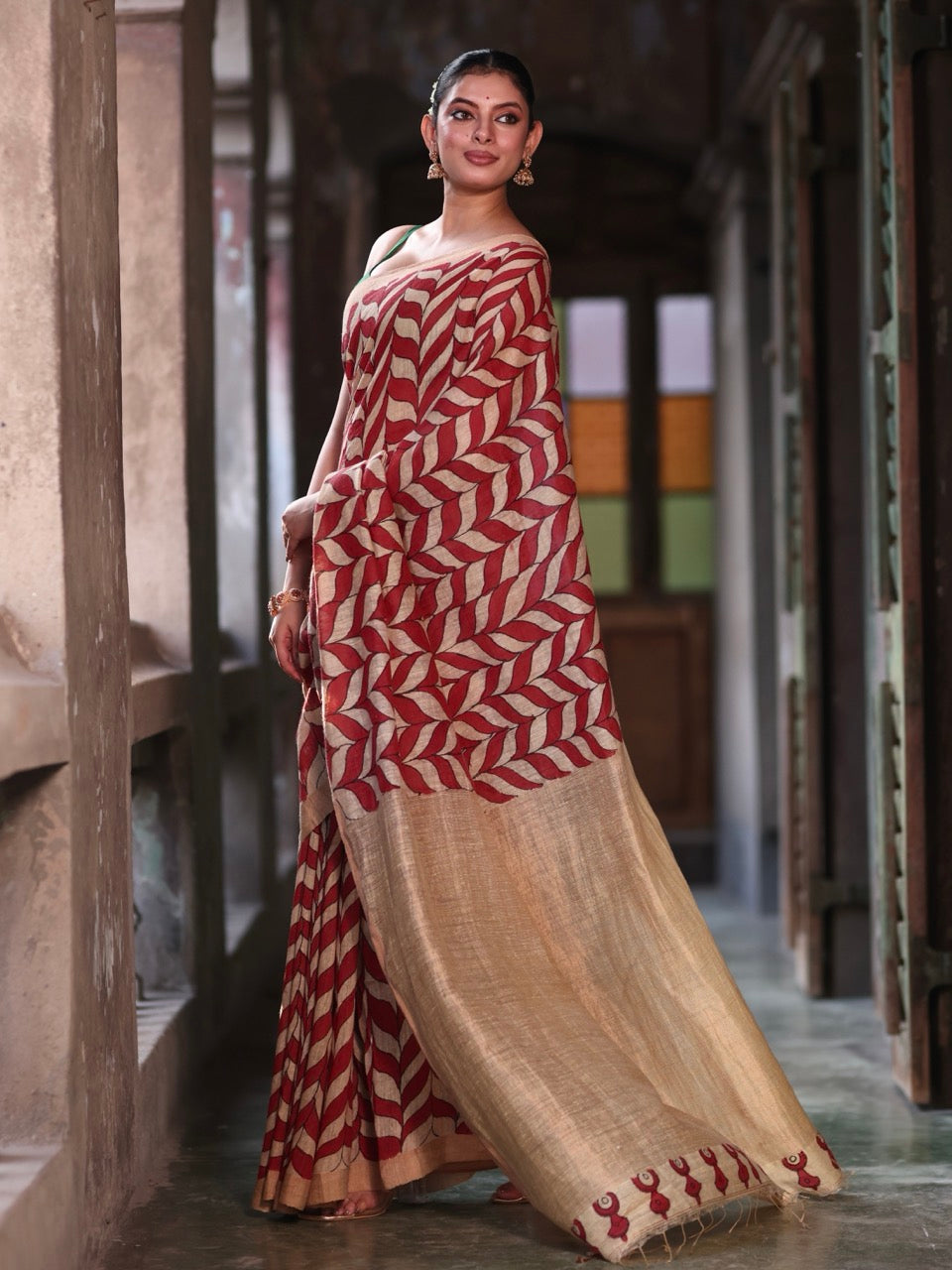 stylish-handloom-matka-silk-kalamkari-saree
