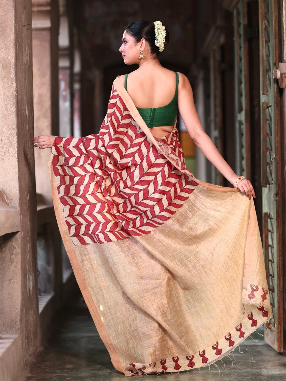 stylish-handloom-matka-silk-kalamkari-saree