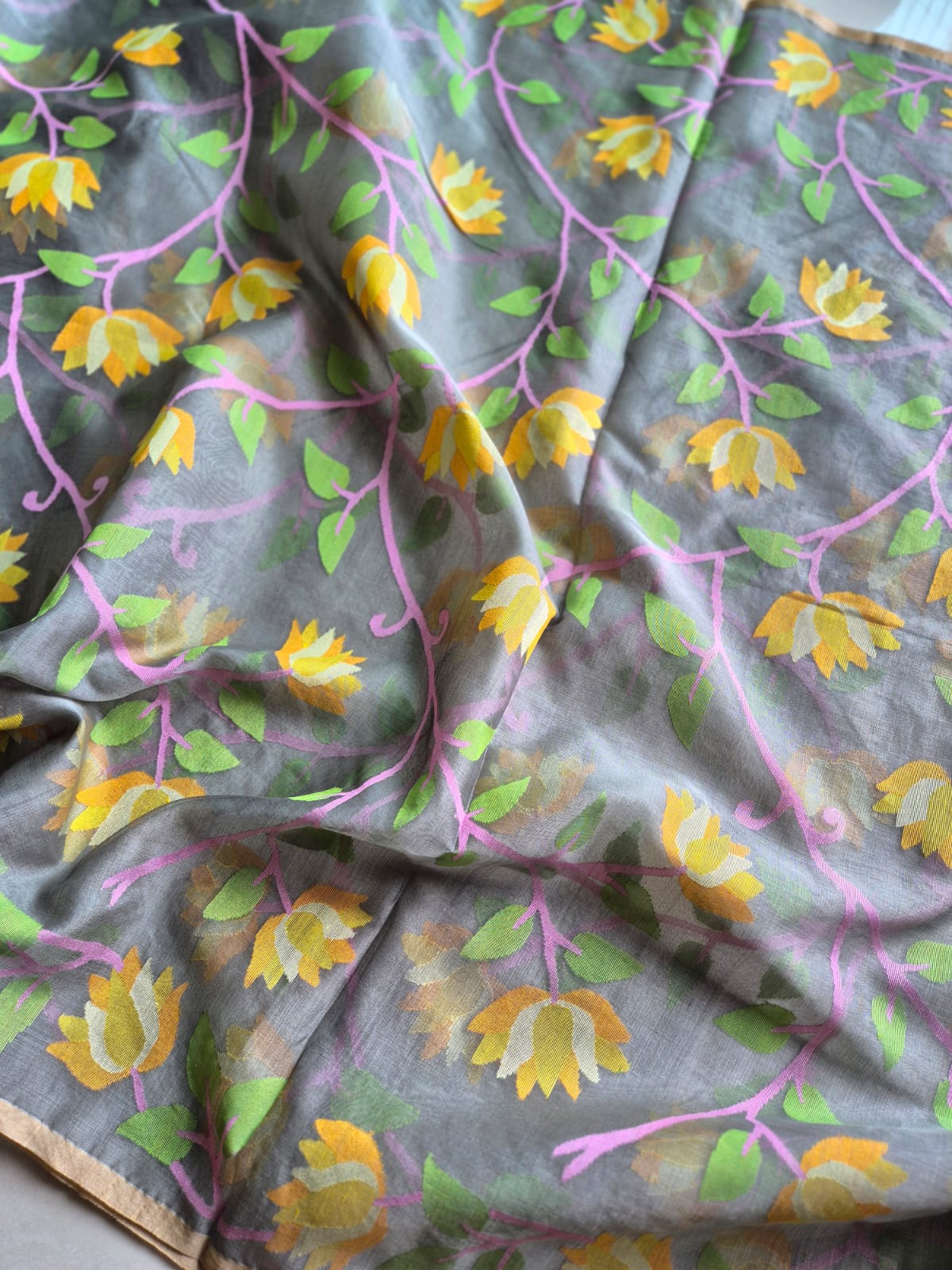 Sunehri Maati - Handloom Muslin Silk Saree with Jamdani weaving