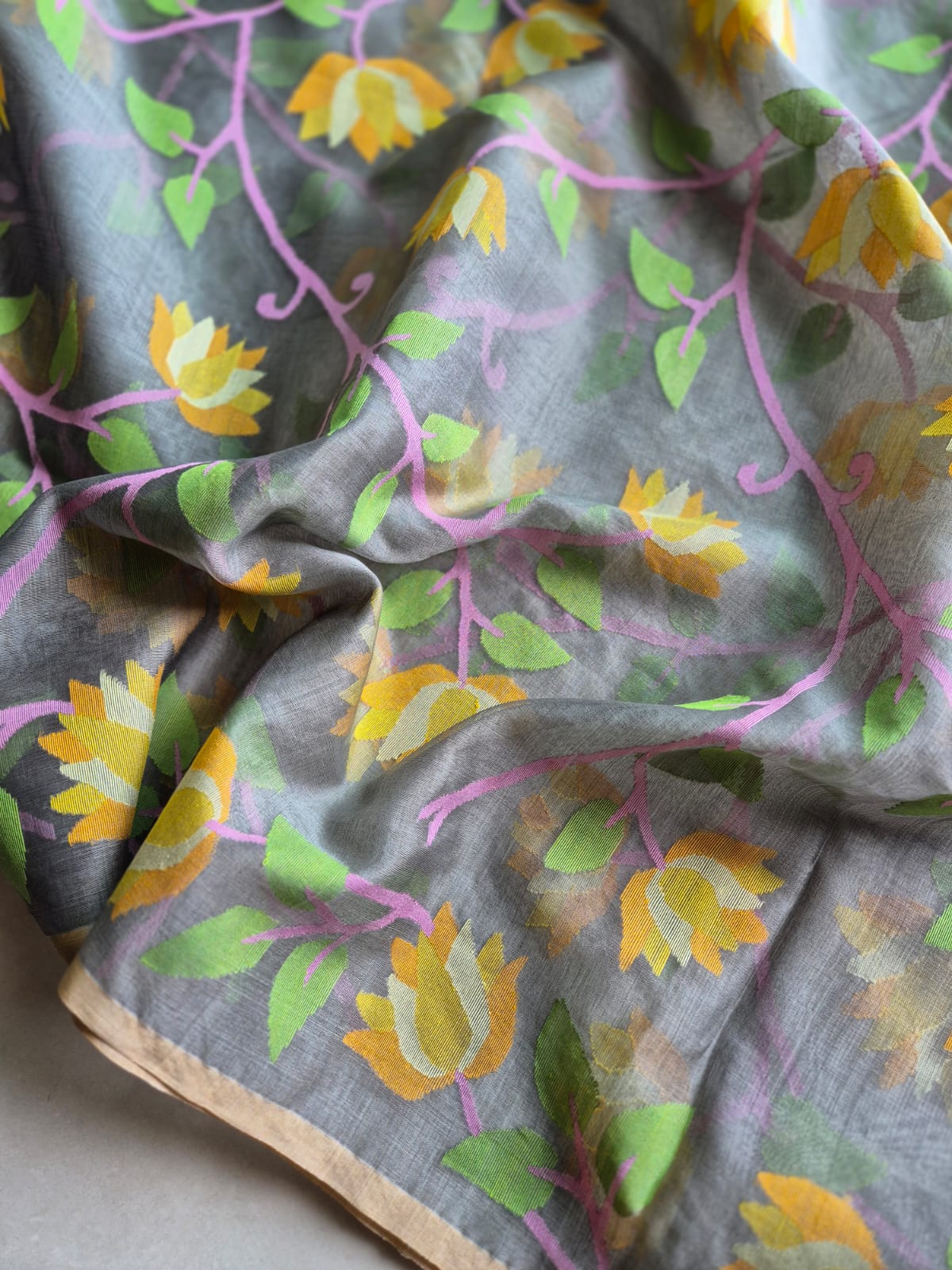 Sunehri Maati - Handloom Muslin Silk Saree with Jamdani weaving