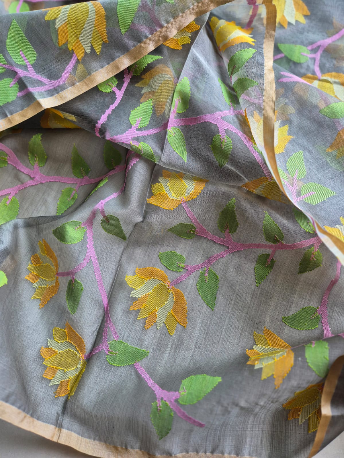 Sunehri Maati - Handloom Muslin Silk Saree with Jamdani weaving