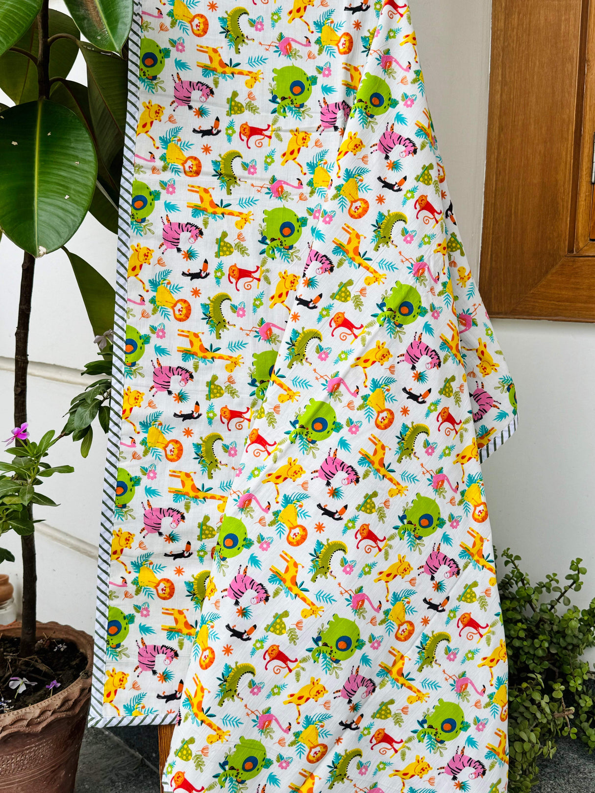 eco conscious peter pan zoo animal theme kids bedding dohar mulmul cotton flannel lining reversible summer blanket best selling gift retail wholesale