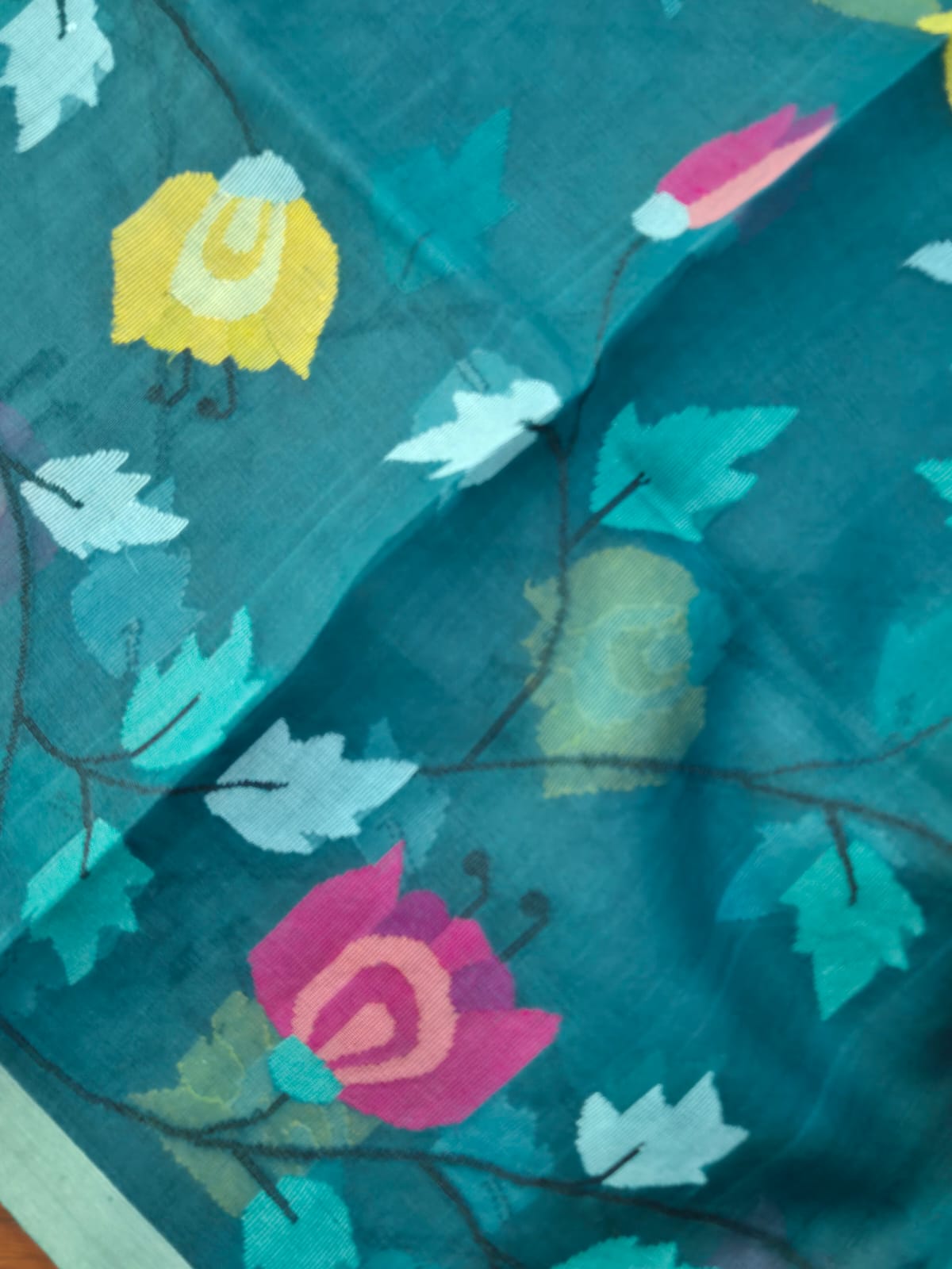 Handloom Teal Blue Muslin Silk Jamdani Dupatta