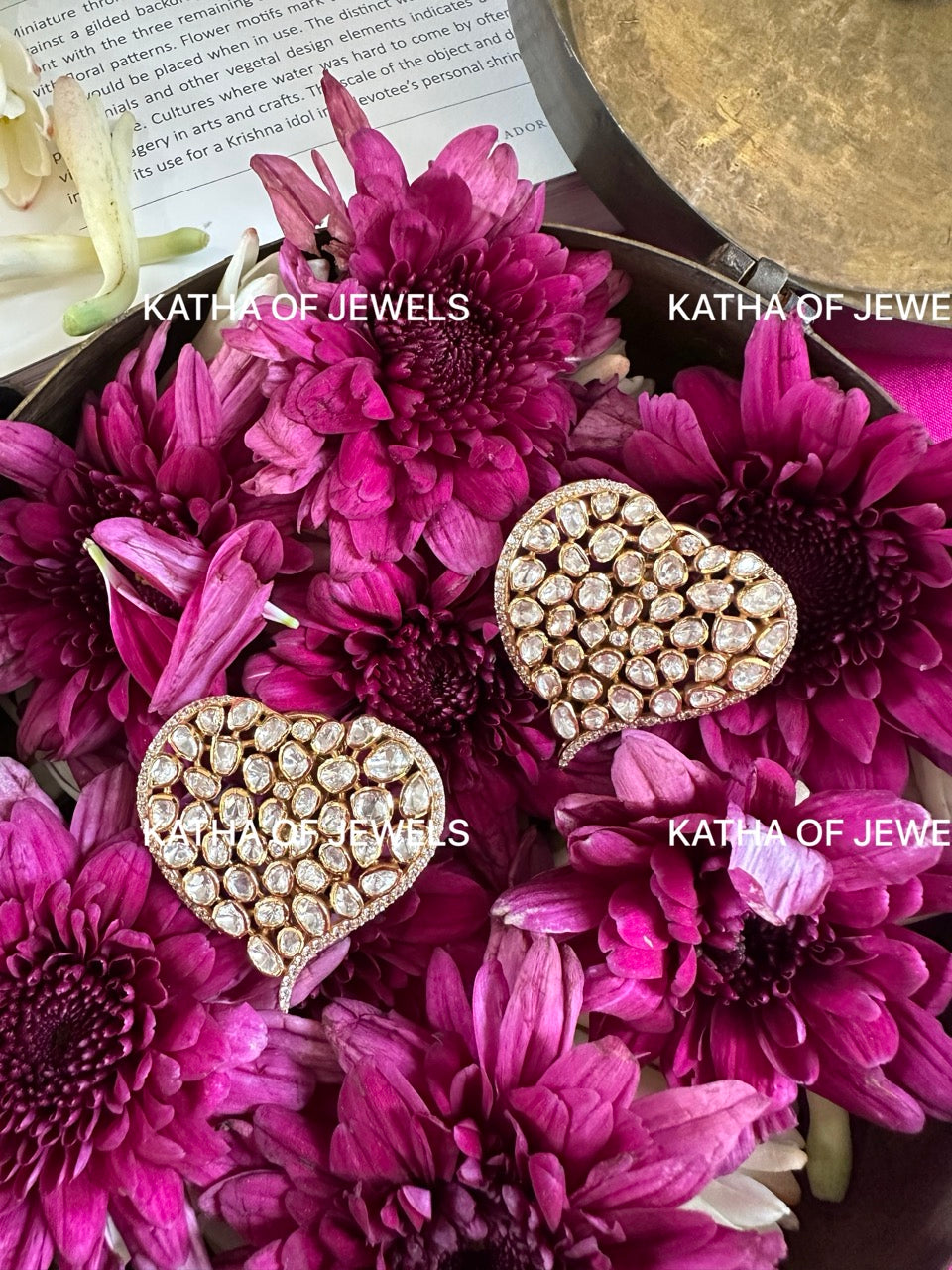 Buy Moissanite Polki Heart Earrings | Katha of Jewels