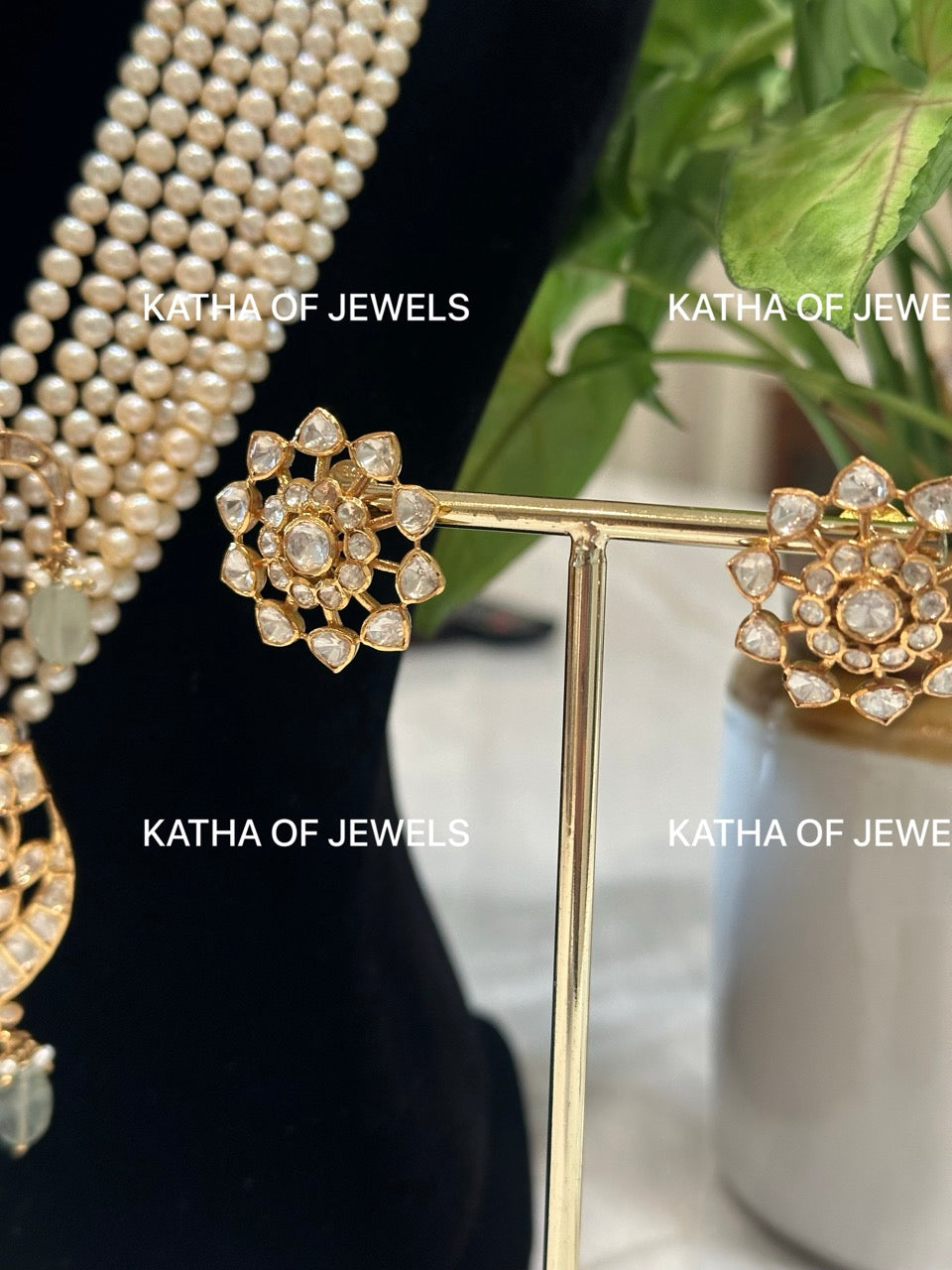 Buy Unisex Pearl & Moissanite Polki Necklace Set | Katha of Jewels