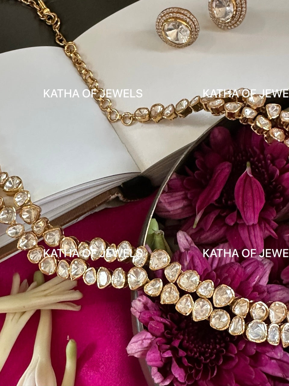 Buy 92.5 Silver Moissanite Polki Necklace Set | Katha of Jewels