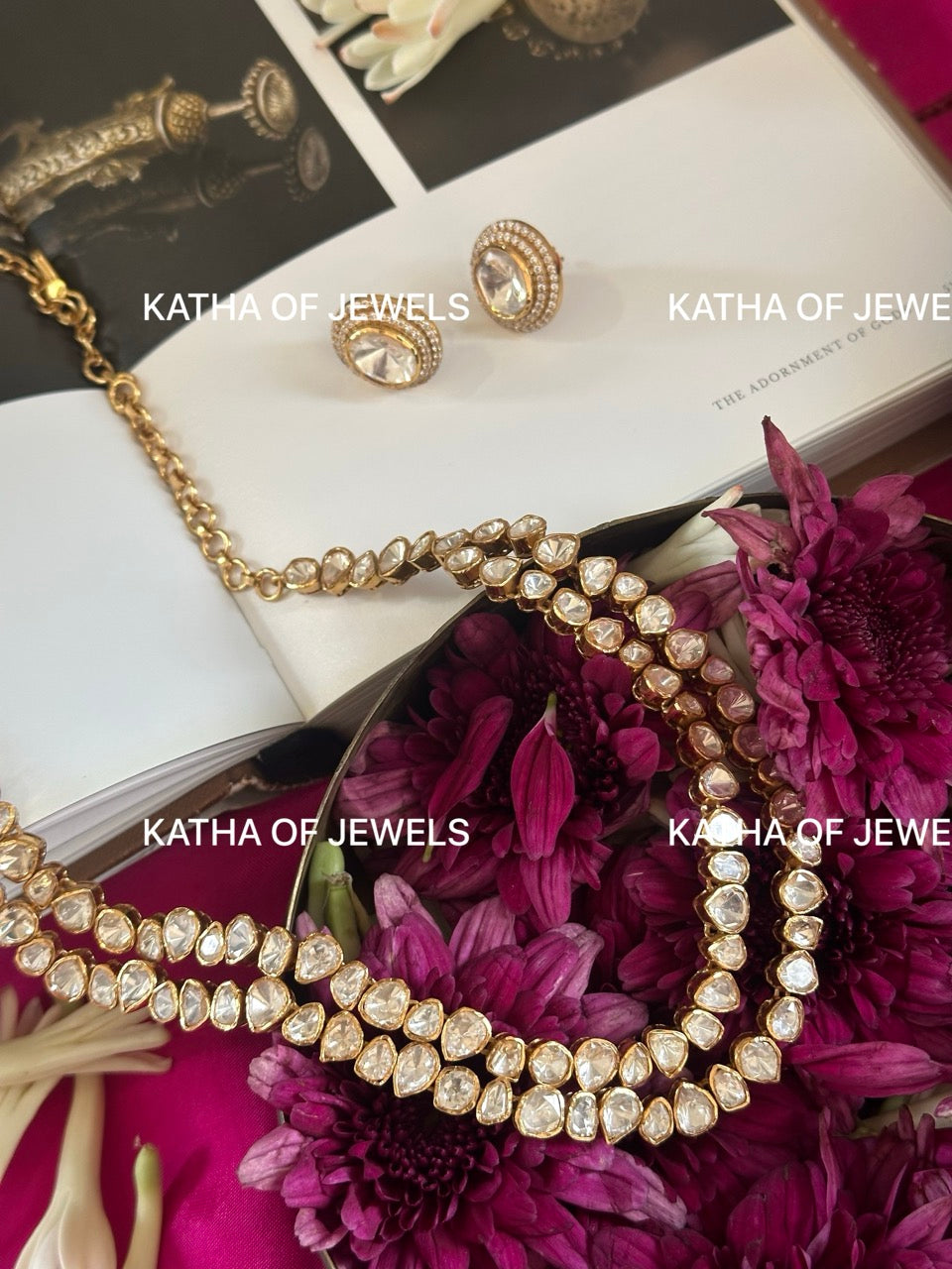 Buy 92.5 Silver Moissanite Polki Necklace Set | Katha of Jewels