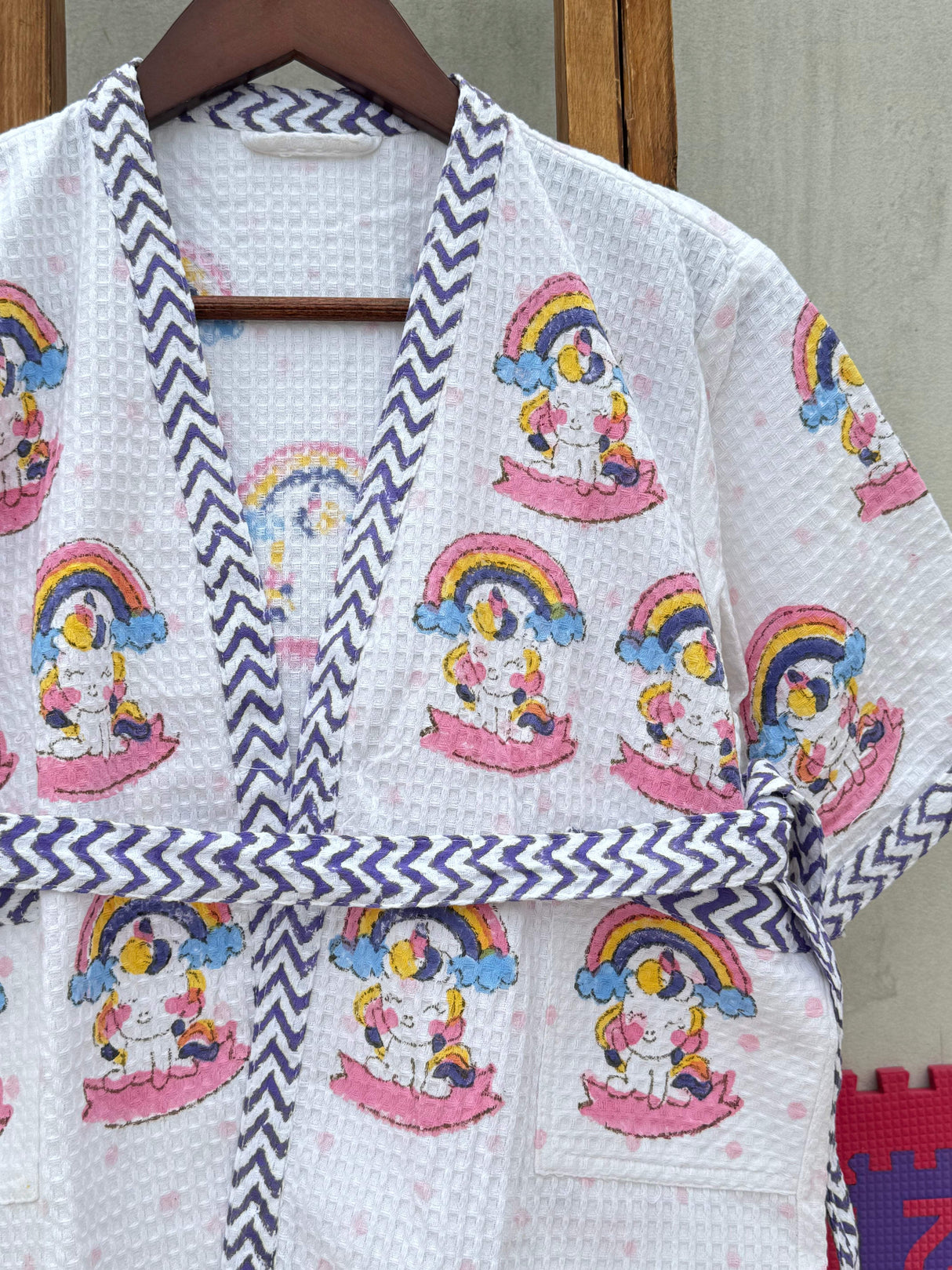 waffle cotton unicorn printed girls bathrobe with embroidered name perfect for resellers and global boutique orders