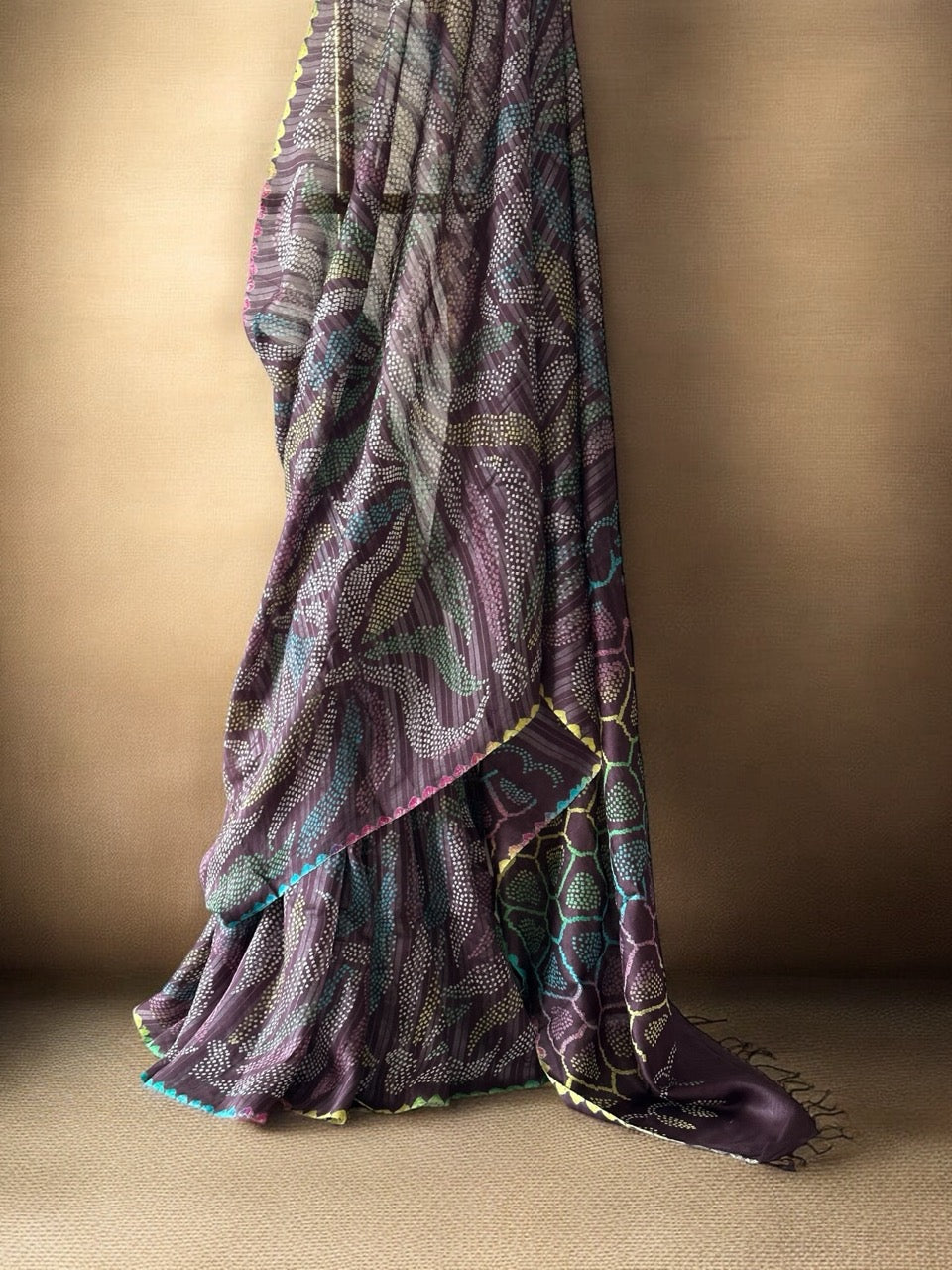 vanraj-brownish-mauve-munga-silk-bandhani-saree-with-multicoloured-bandhej