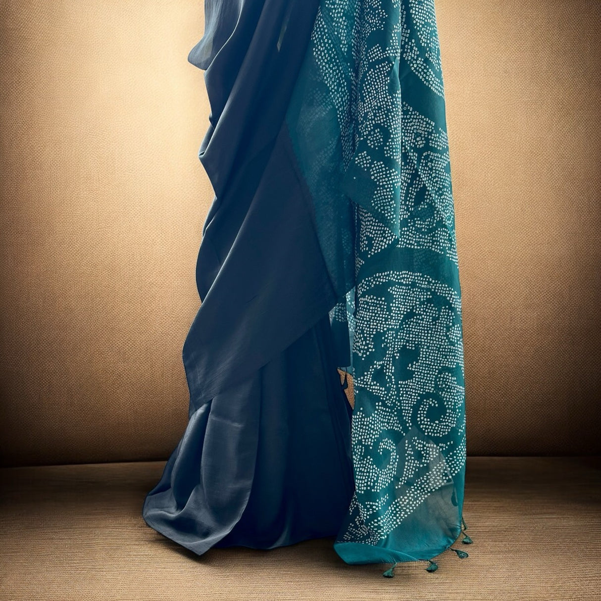 very-smart-and-stylish-habotai-silk-bandhani-saree-in-black-and-teal