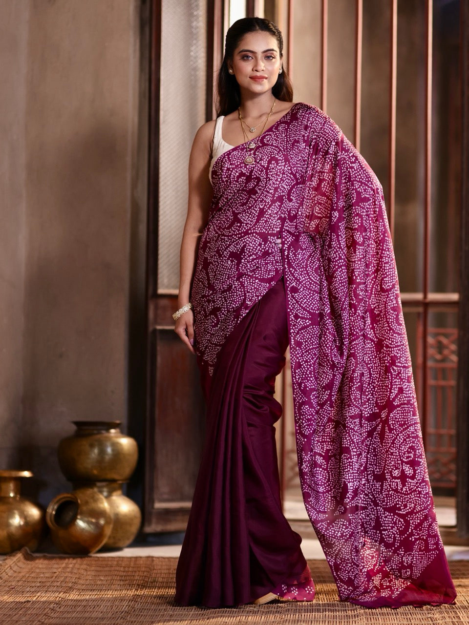 very-smart-and-stylish-habotai-silk-bandhani-saree-in-shades-of-plum