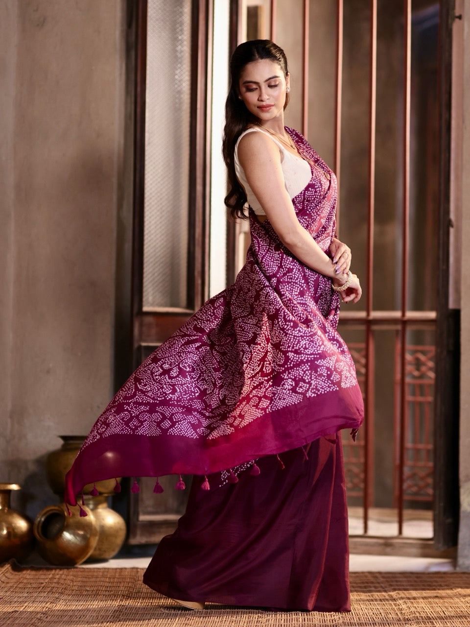 very-smart-and-stylish-habotai-silk-bandhani-saree-in-shades-of-plum