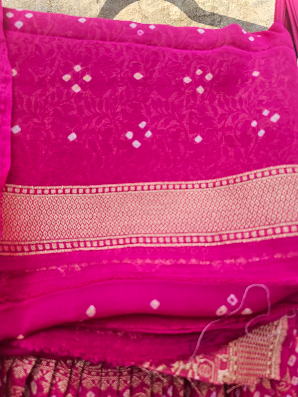 vibrant-rani-pink-pure-banarsi-georgette-bandhani-lehenga