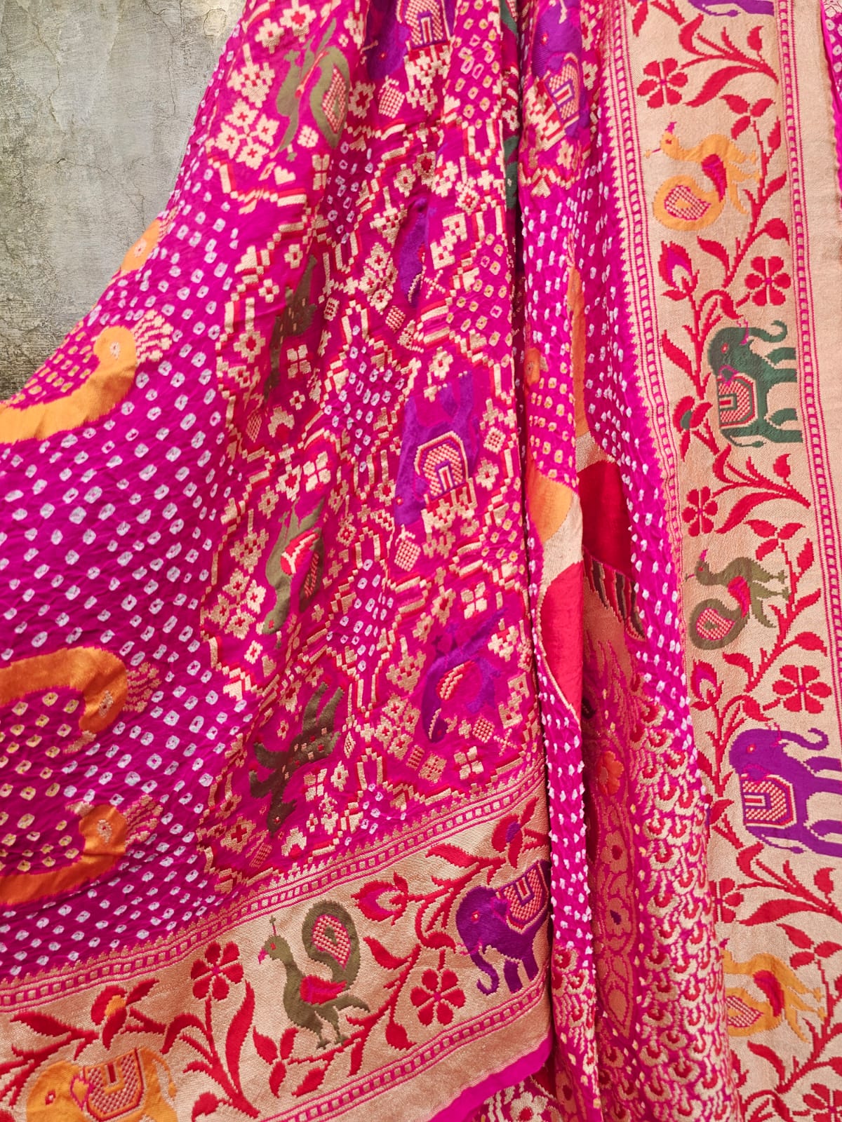 vibrant-rani-pink-pure-banarsi-georgette-bandhani-lehenga