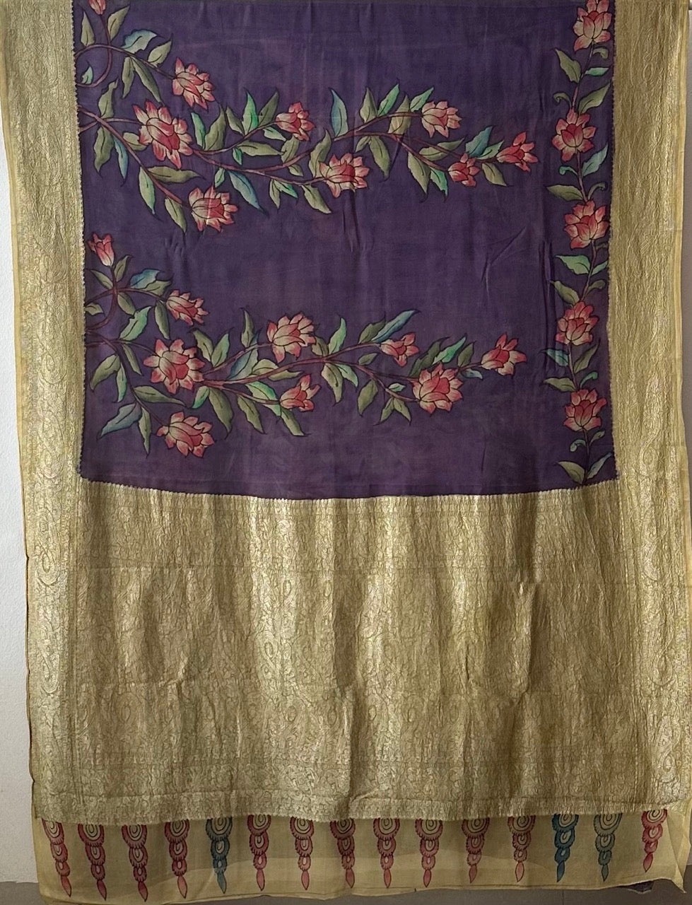 violet-purple-floral-pure-banarsee-georgette-kalamkari-saree