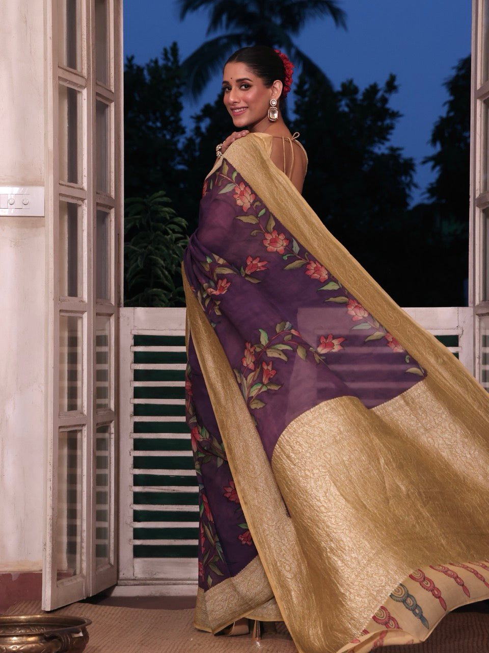 violet-purple-floral-pure-banarsee-georgette-kalamkari-saree