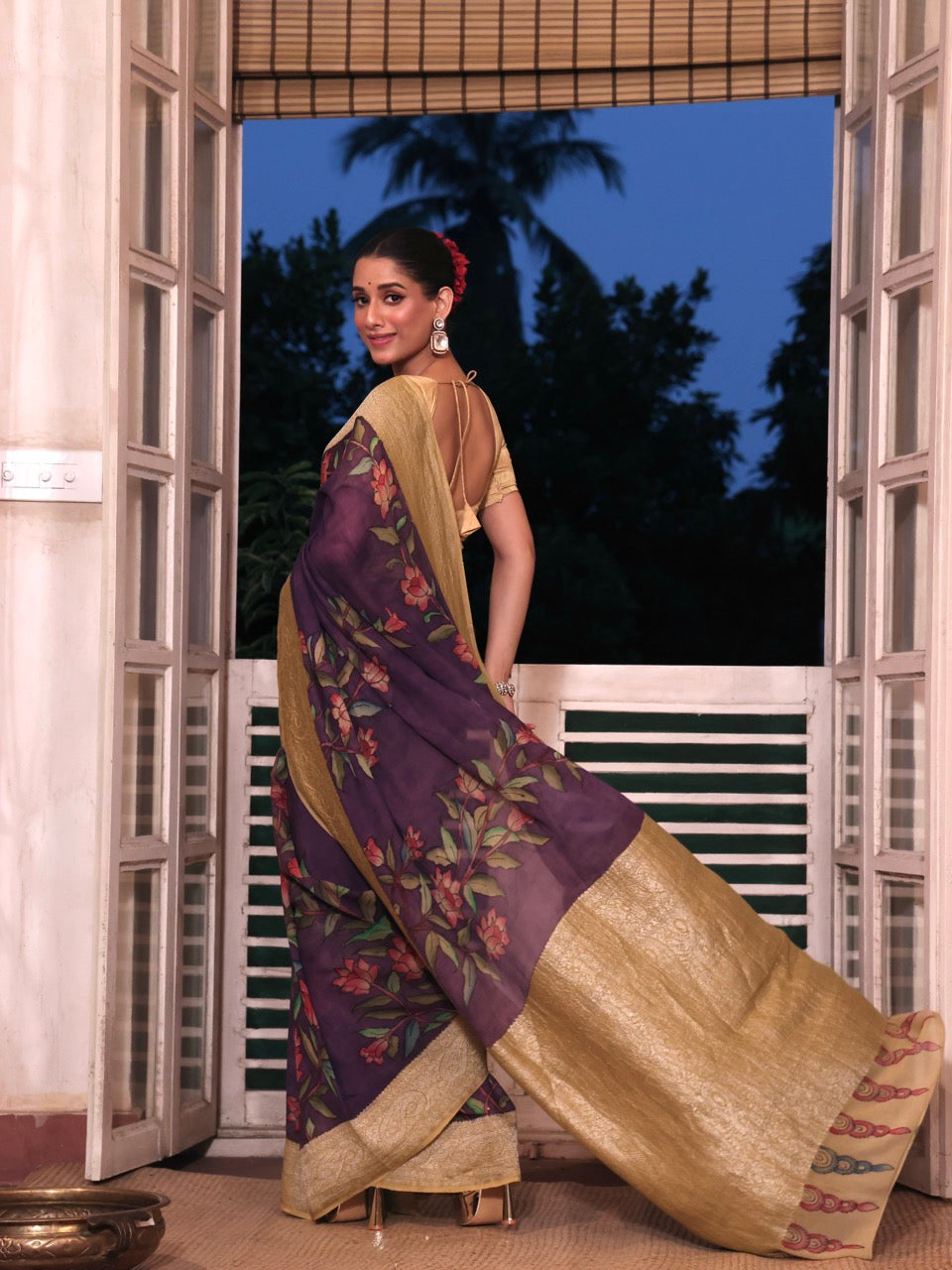 violet-purple-floral-pure-banarsee-georgette-kalamkari-saree