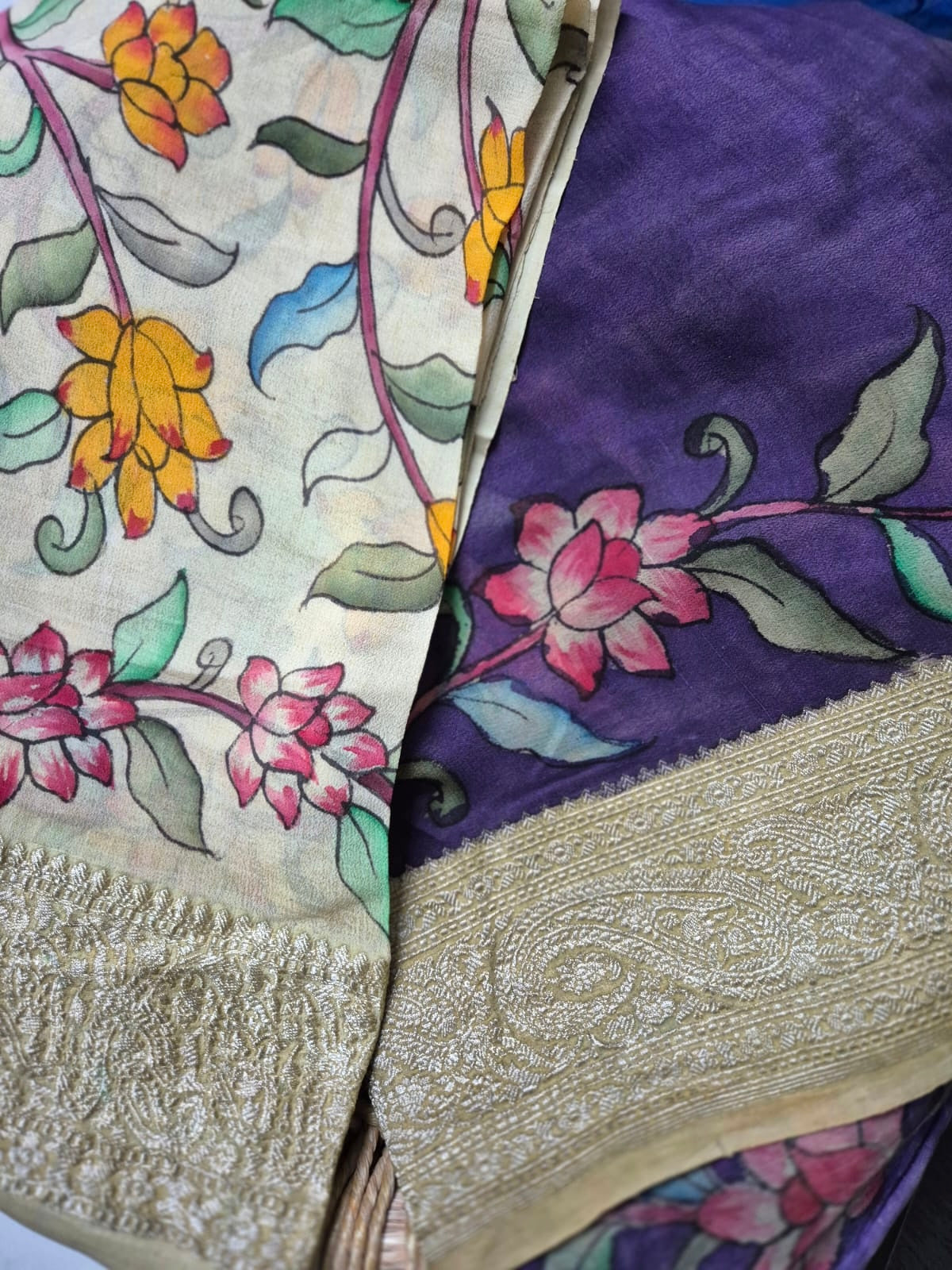 violet-purple-floral-pure-banarsee-georgette-kalamkari-saree