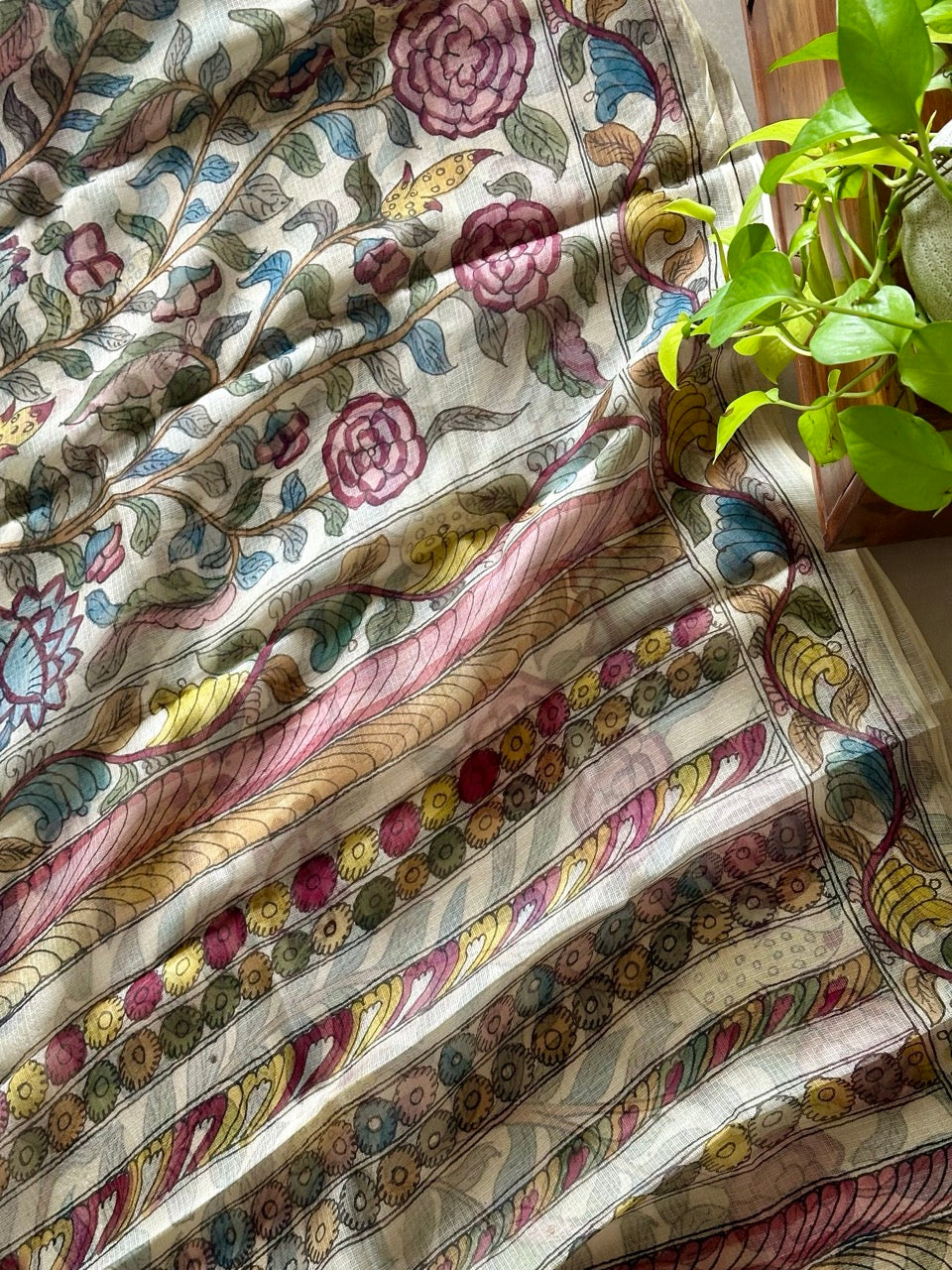 Whispers of the Forest - Handcrafted Kota Silk Kalamkari Saree