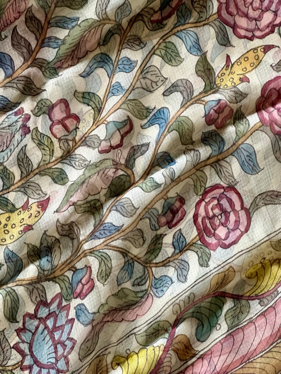 Whispers of the Forest - Handcrafted Kota Silk Kalamkari Saree