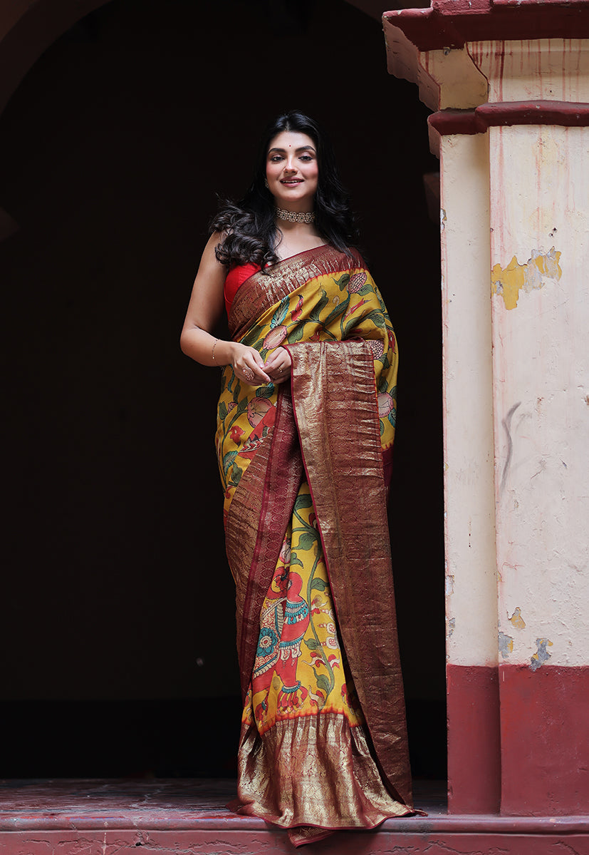 yali-floral-kanjivaram-kalamkari-saree-side-view