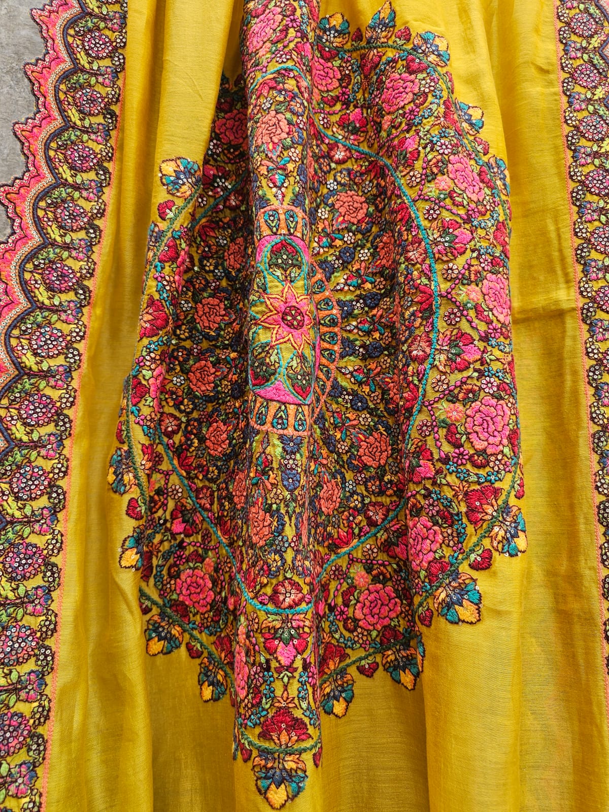 Elegant and Graceful 3 Piece Chanderi Mulmul Semi Stitched Suit Set in Shade of Yellow