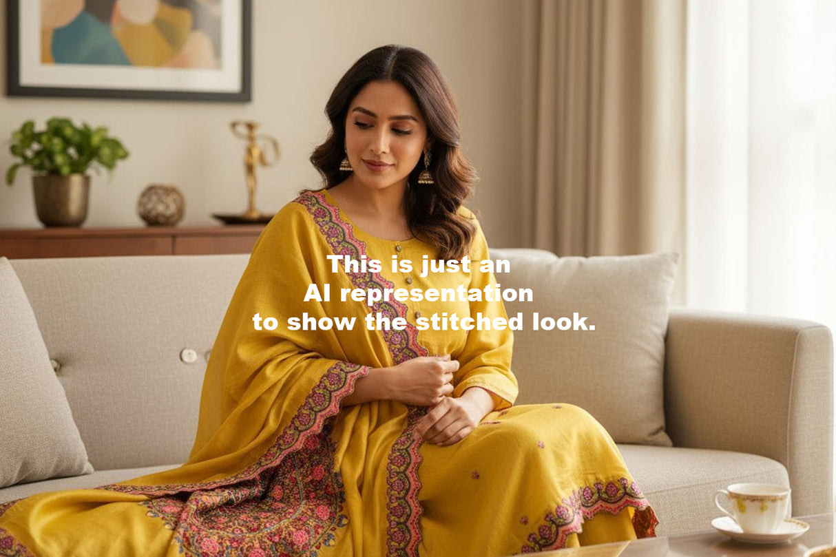 Elegant and Graceful 3 Piece Chanderi Mulmul Semi Stitched Suit Set in Shade of Yellow