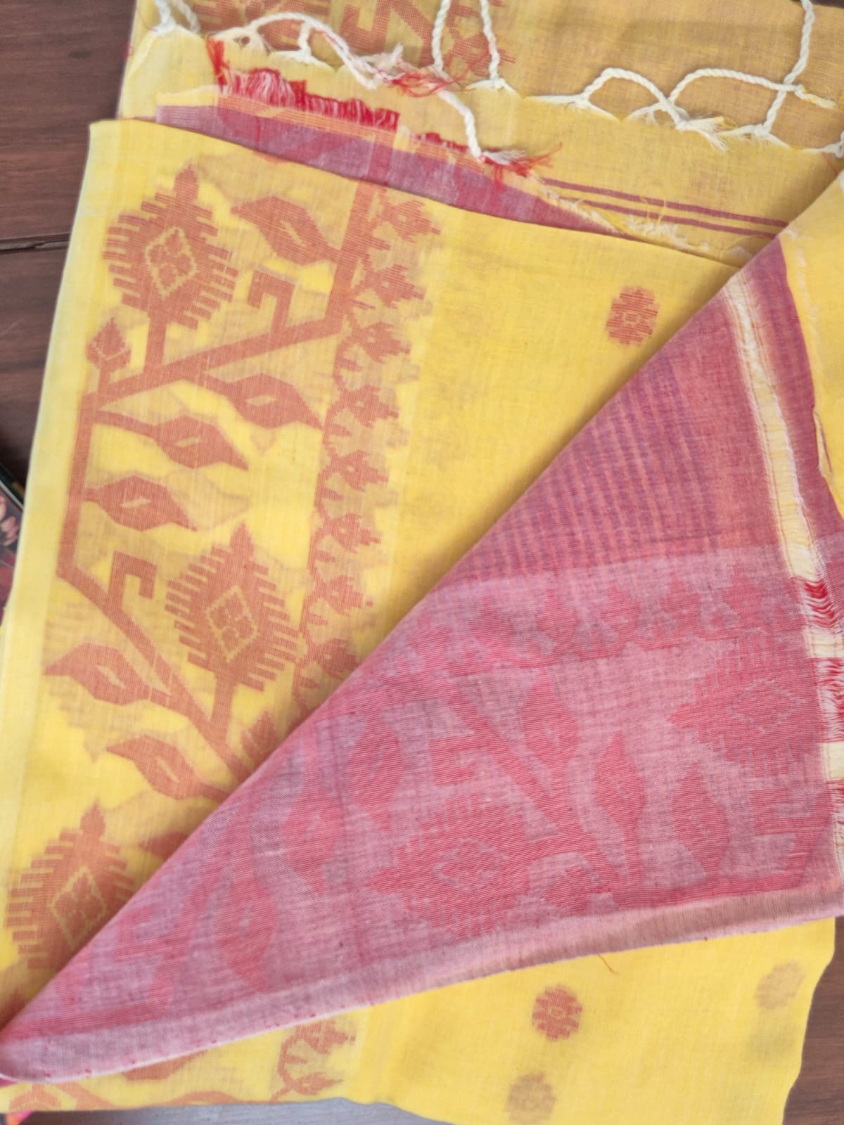 Elegant Mulmul Cotton Saree made on Jacquard Loom in Yellow Colour