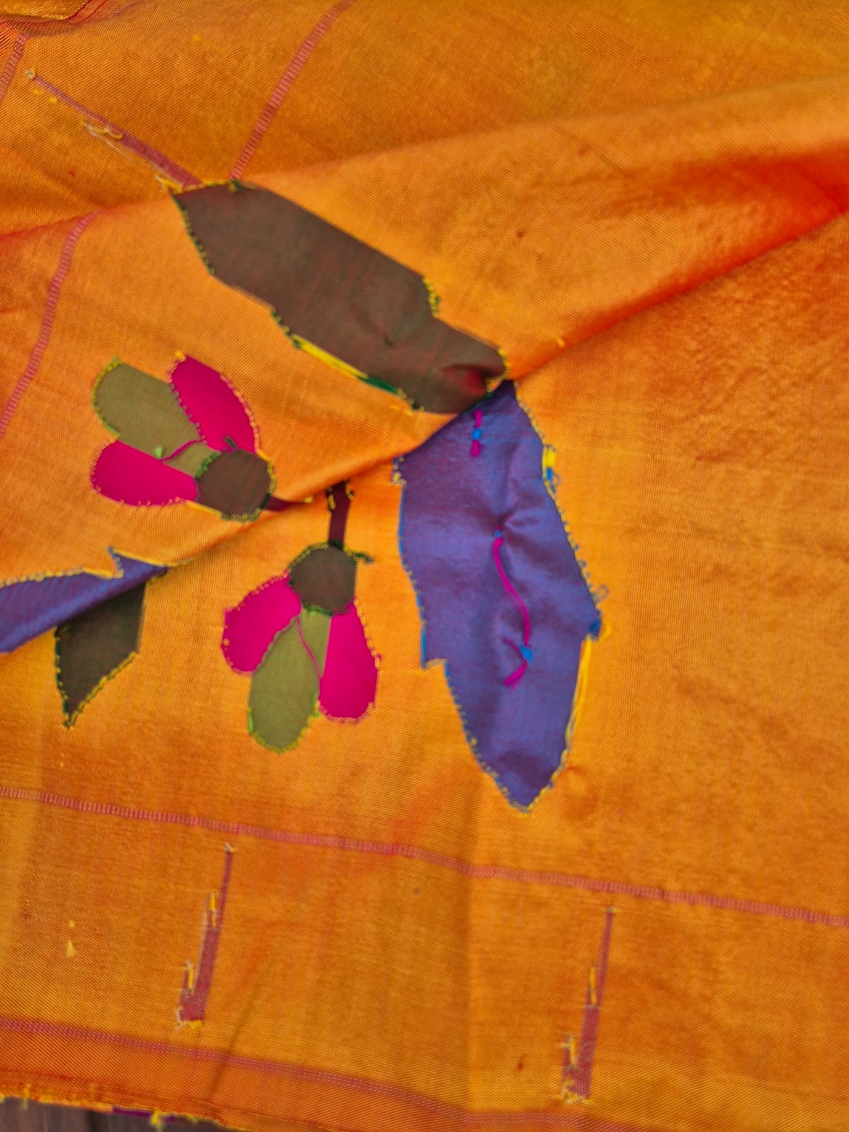 Golden Yellow Handloom Silk Paithani Blouse Piece