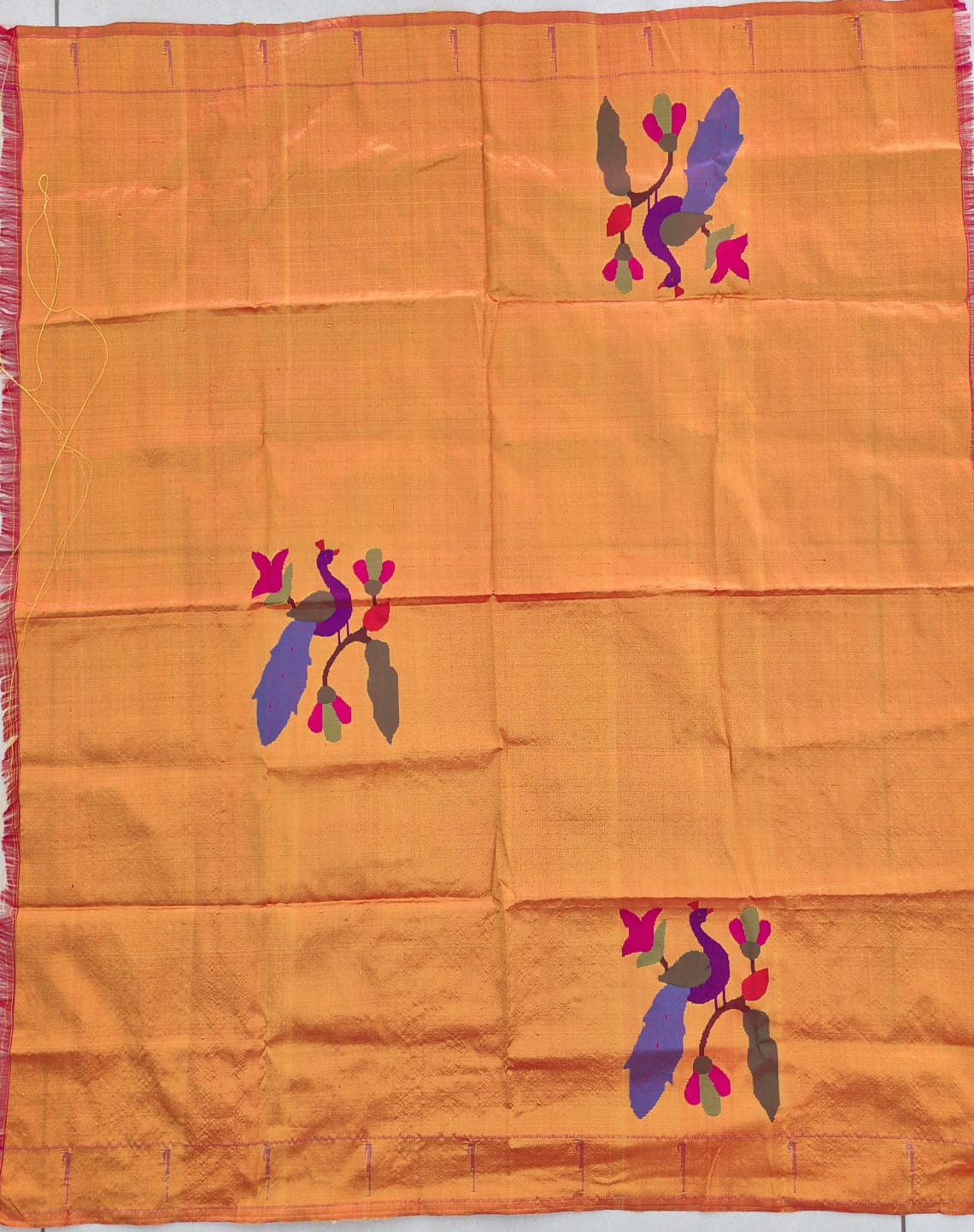 Golden Yellow Handloom Silk Paithani Blouse Piece