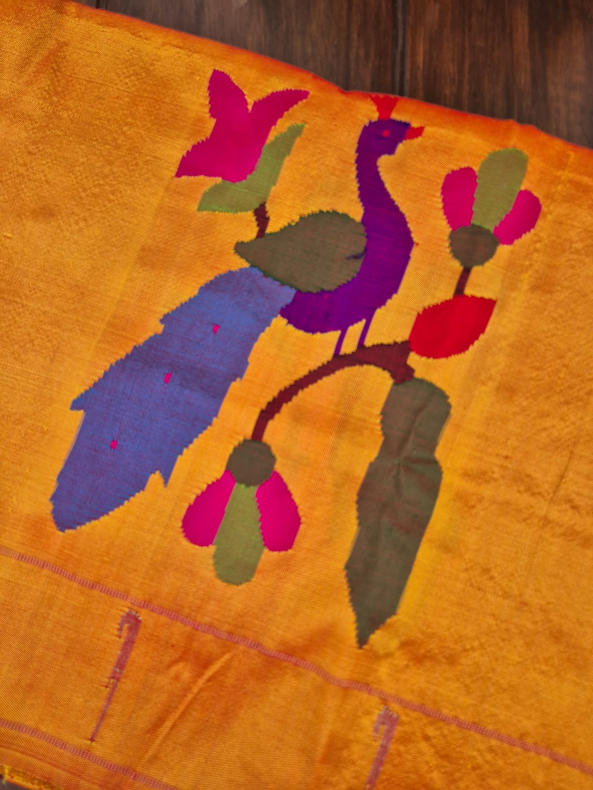 Golden Yellow Handloom Silk Paithani Blouse Piece