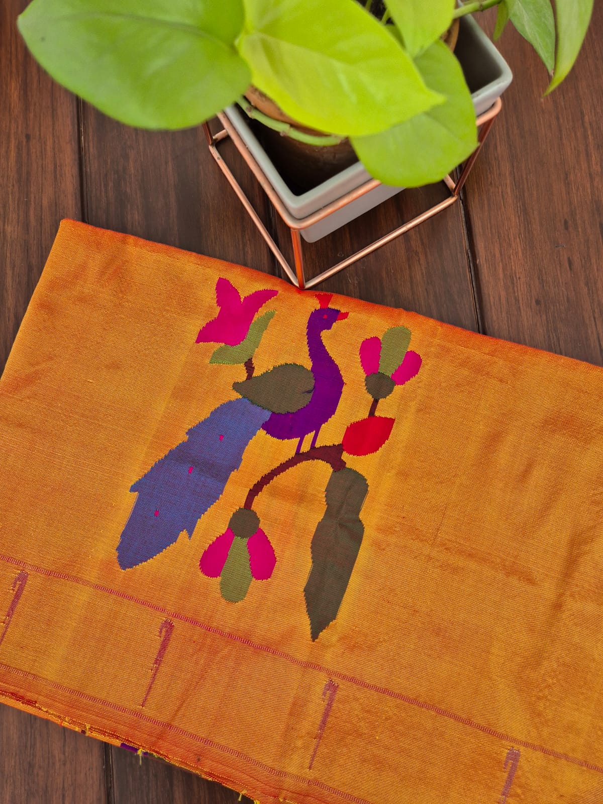 Golden Yellow Handloom Silk Paithani Blouse Piece