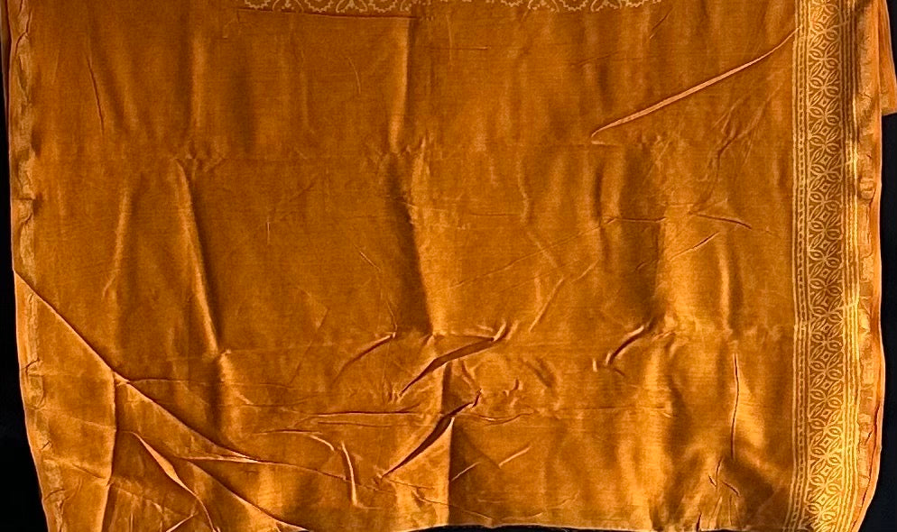 Yellow Handblock Print Chanderi Cotton Silk Saree