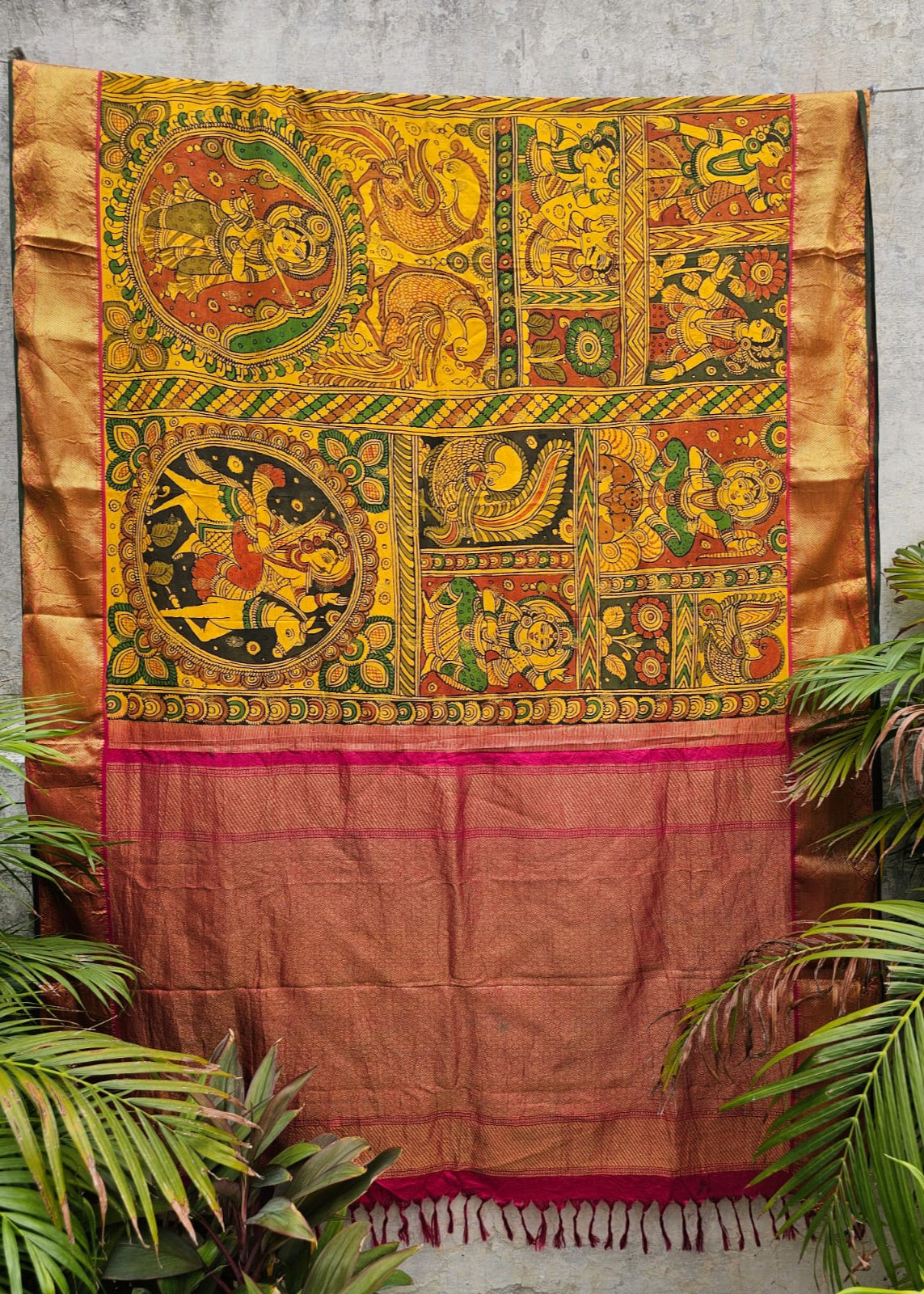 yellow-indian-mythological-theme-kanchipattu-kalamkari-saree