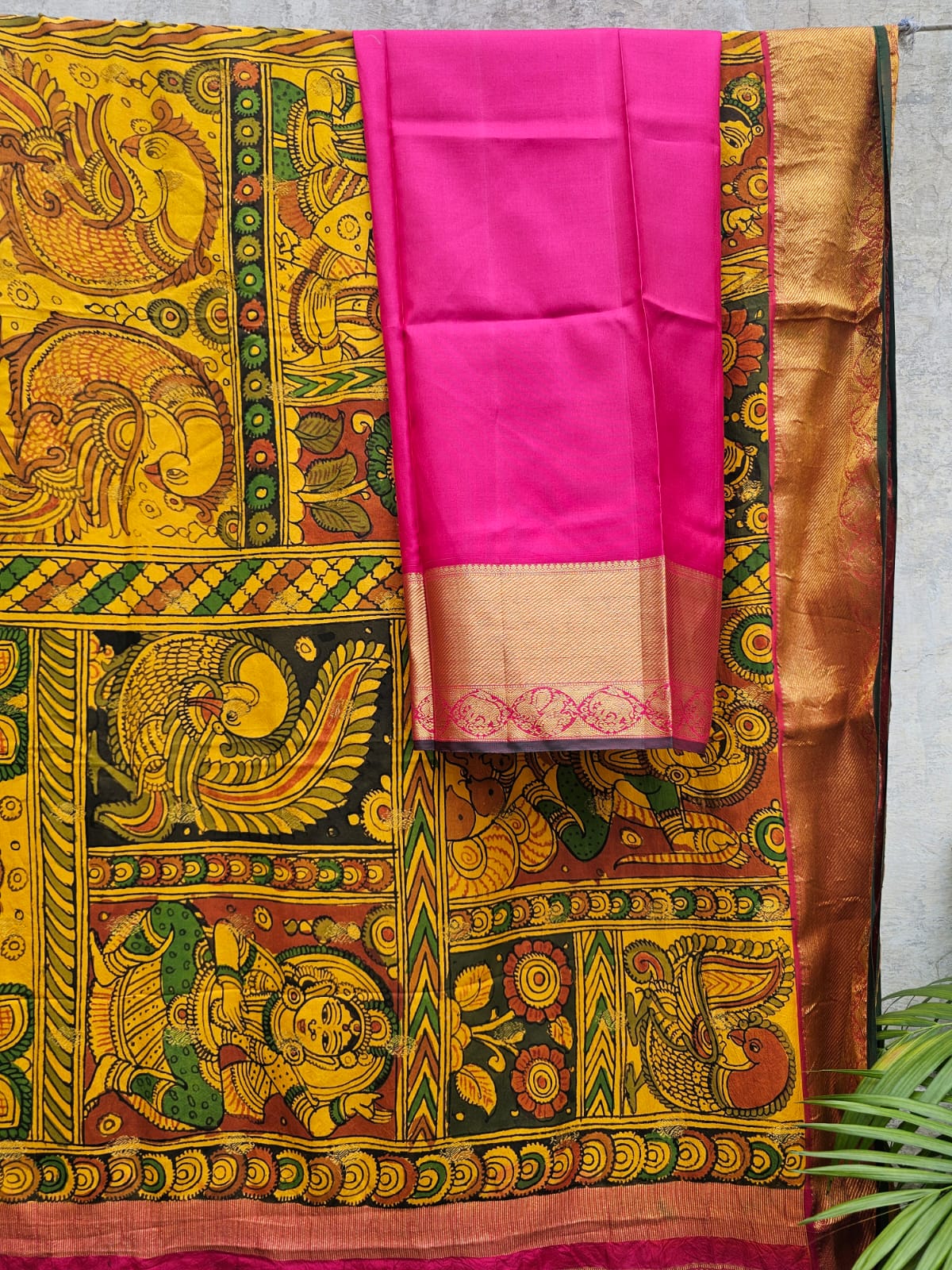 yellow-indian-mythological-theme-kanchipattu-kalamkari-saree