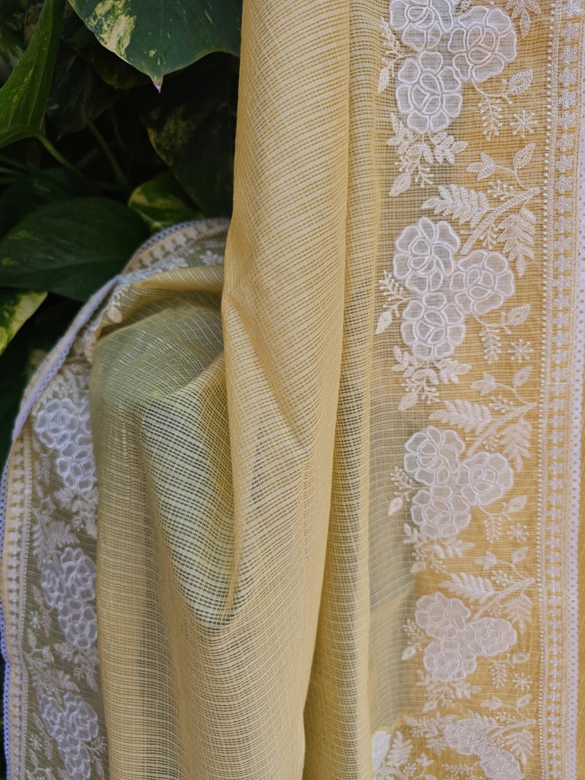 Light Yellow Three Piece Kota Cotton Unstitched Suit Set