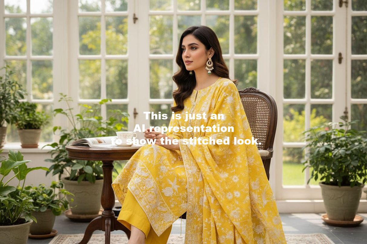 Fresh Yellow Parsi Gara Inspired Georgette Unstitched Suit Set