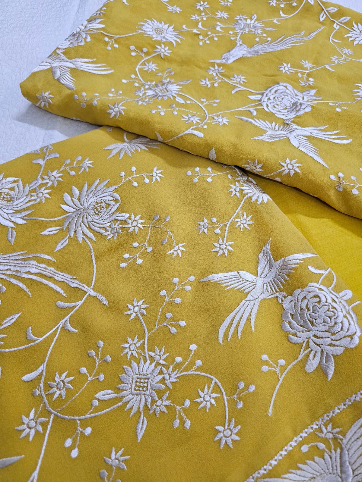 Fresh Yellow Parsi Gara Inspired Georgette Unstitched Suit Set