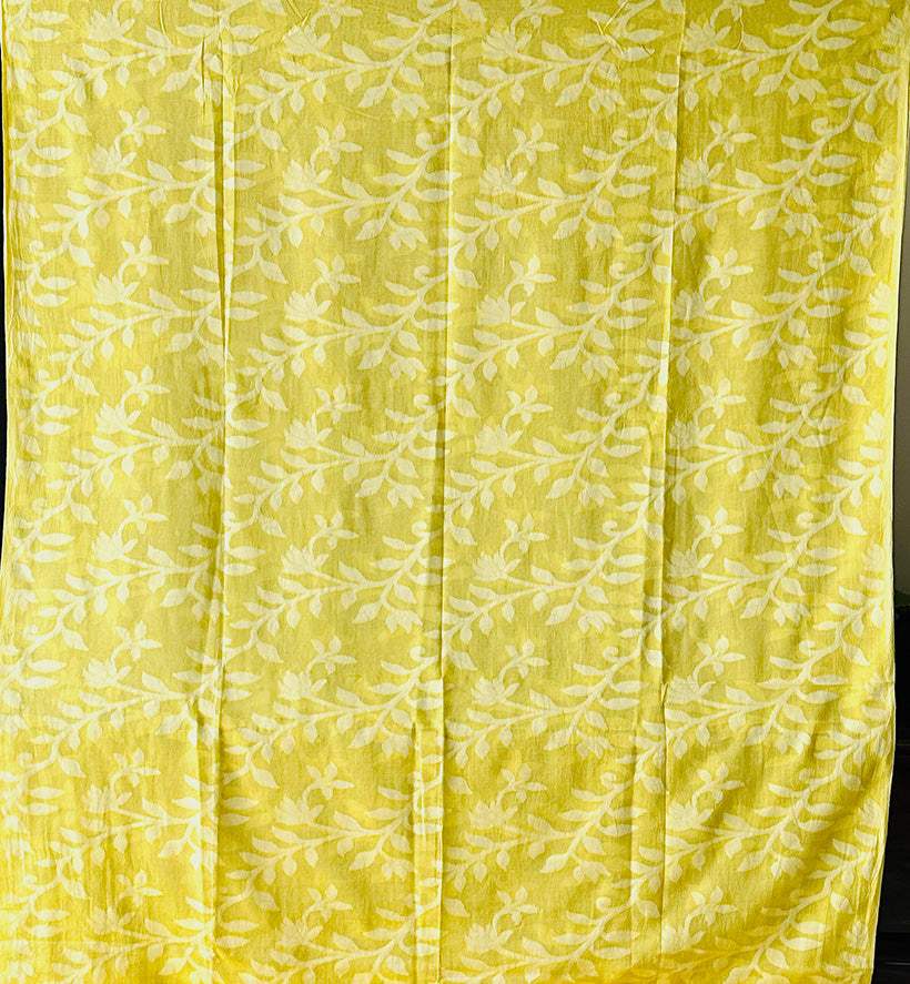 Yellow Floral Cotton Saree made on Jacquard Loom