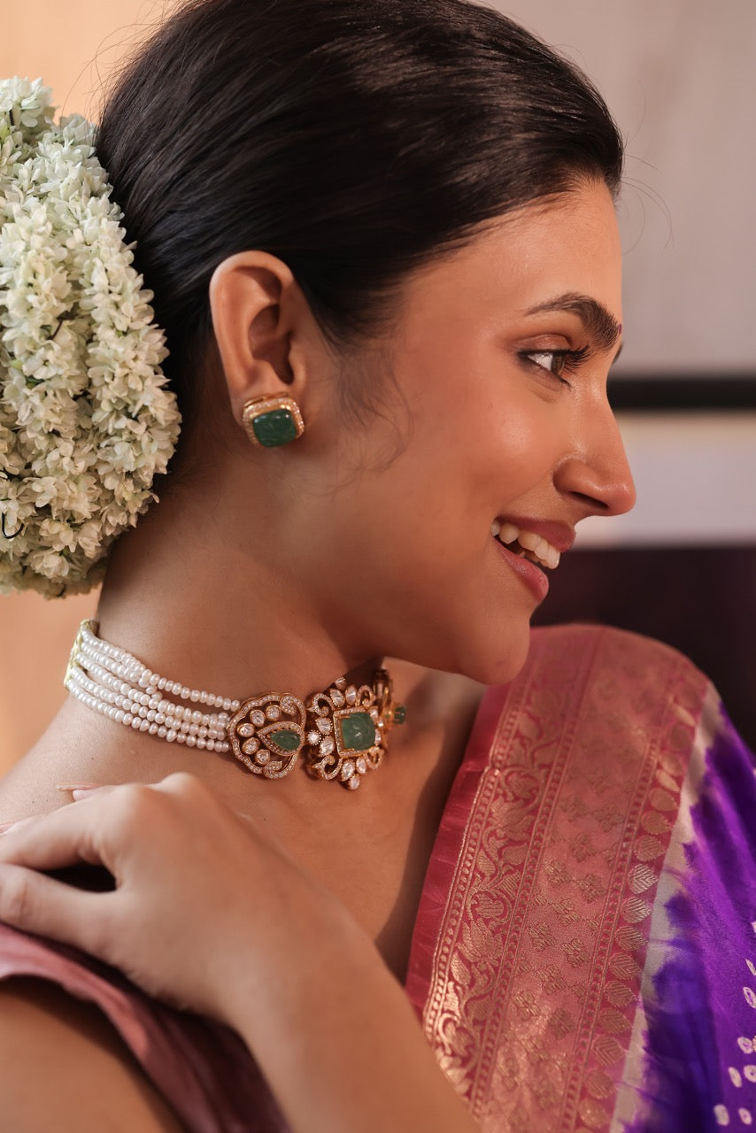 Zehra Regal Moissanite Polki 92.5 Silver Choker Set