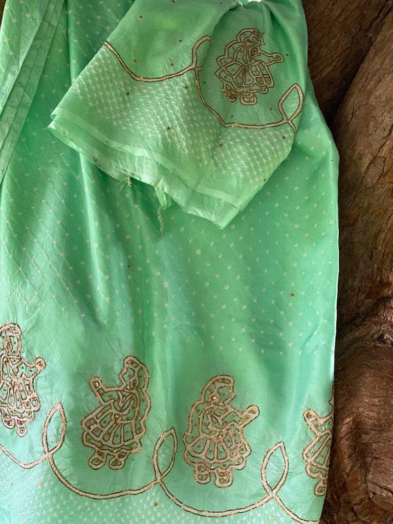 Turquoise Green Pure silk bandhani kurta fabric