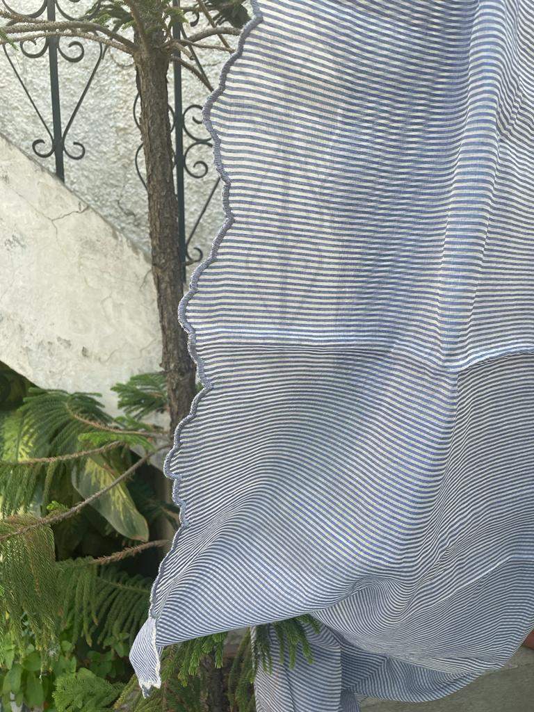 Greyish Blue Handloom Neem Reshami Dupatta with delicate Scalloping