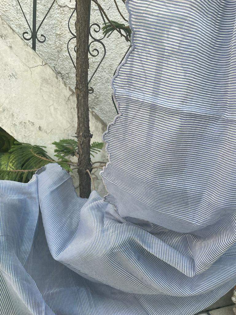 Greyish Blue Handloom Neem Reshami Dupatta with delicate Scalloping