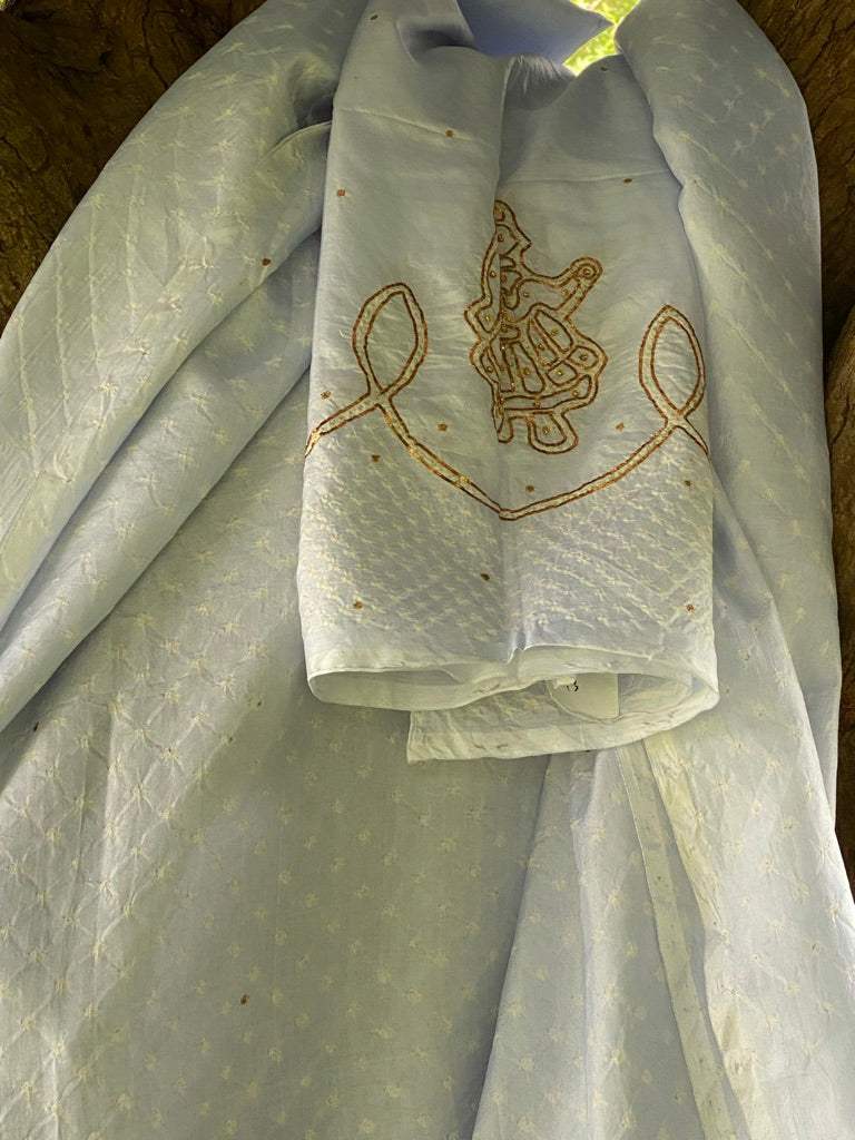 Ice Blue Pure silk bandhani kurta fabric
