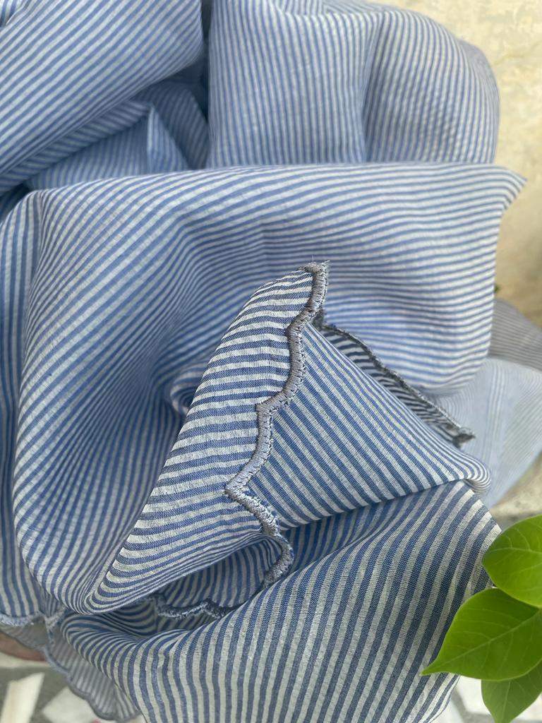 Greyish Blue Handloom Neem Reshami Dupatta with delicate Scalloping