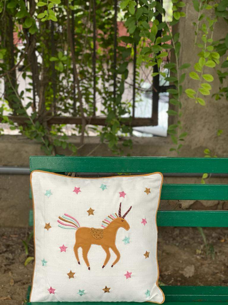 Unicorn Cotton Slub Cotton Cushion Cover- 16*16 inches