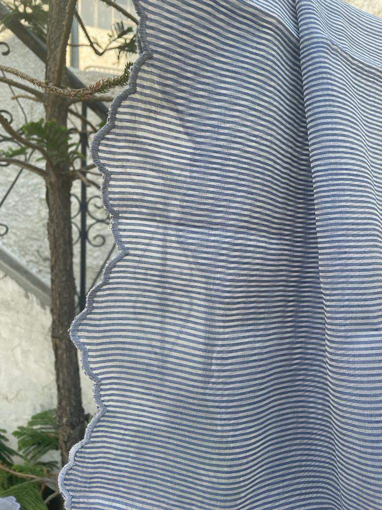 Greyish Blue Handloom Neem Reshami Dupatta with delicate Scalloping