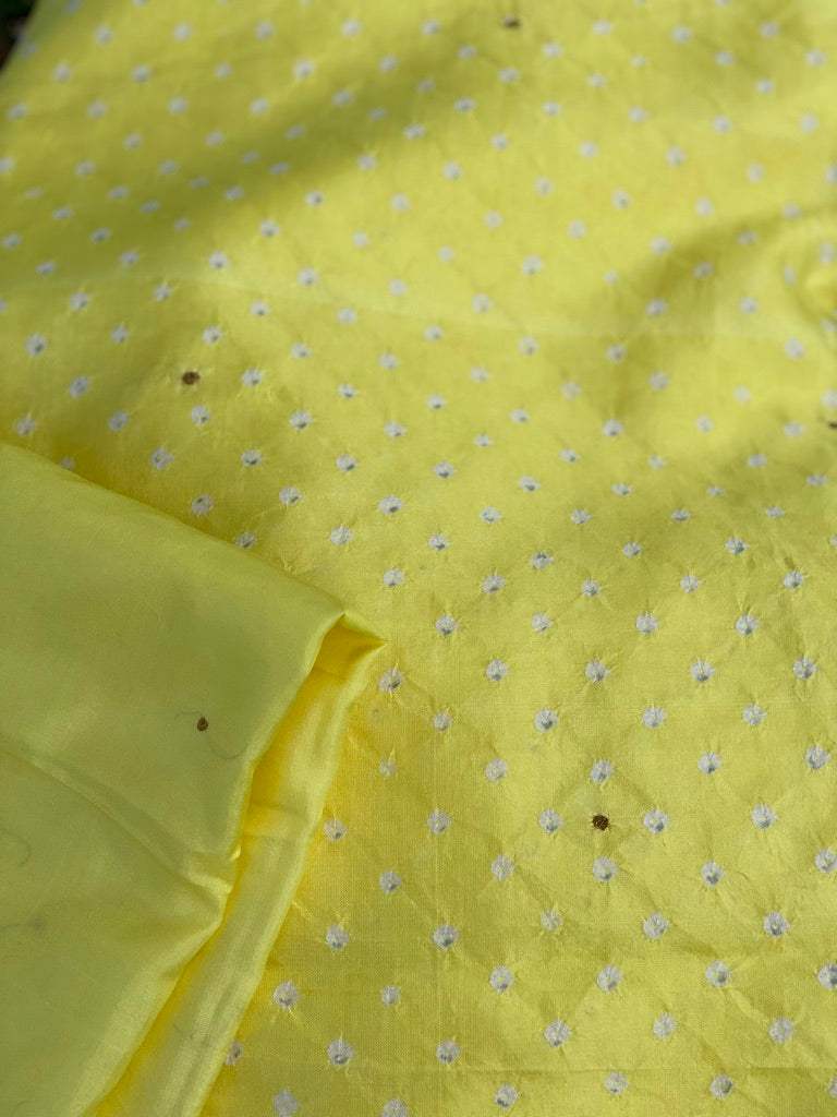 Yellow Pure silk bandhani kurta fabric